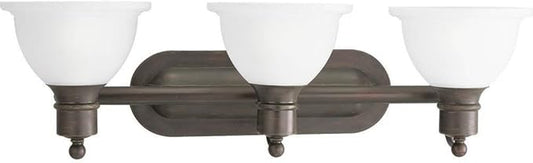 Progress Lighting P3163-20 3-Light Wall Bracket with White Etched Glass, Antique Bronze