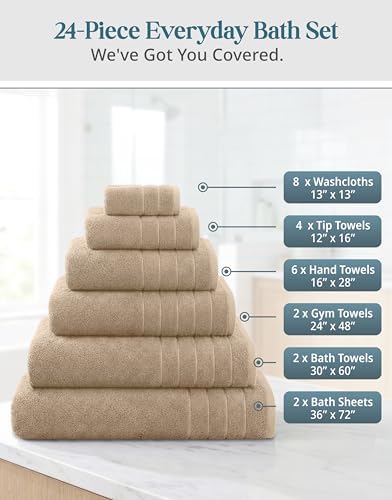 Casa Platino Large Bath Towel Set Absorbent Quick Dry 100% Cotton - Beige