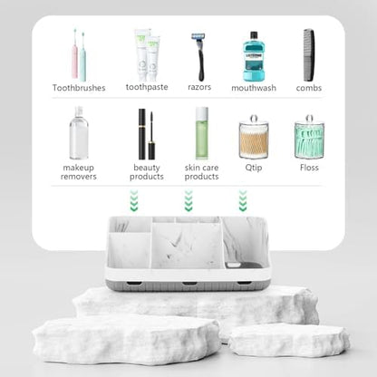 GFWARE Marble Bathroom Toothbrush Holder Set with 2 Qtip Holder Dispenser