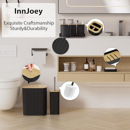 Bathroom Accessories Set - 10PC Bathroom Set, Black Bathroom Set, Bathroom Accessories Set, Toilet Brush, Bathroom Trash Can & Soap Dispenser