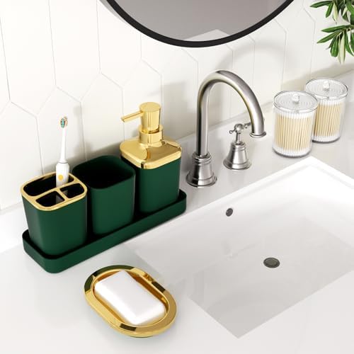 XLHOMO Bathroom Accessories Set - Luxury Green Bathroom Set, 9 Pieces Bathroom Accessory Set, Dark Green Bathroom Accessories with Trash Can, Toilet Brush & Soap Dispenser
