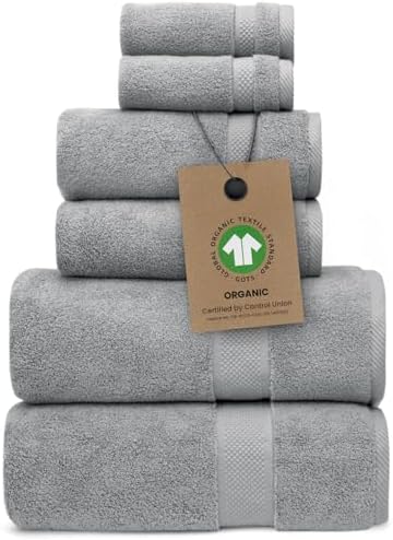 Alusa Home 100% Organic Zero-Twist Cotton Towels - GOTS Certified Luxury Bath Towels - Ultra Soft & Plush 700GSM Long-Staple Cotton - 6 Piece Towel Set (Pewter Grey)