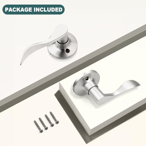 GOBEKOR 3 Pair of Dummy Door Levers Brushed Nickel Interior Door Handle for Left Hand and Right Hand, Non-Turning Handle Pull for Closet French Doors, 6 Pack