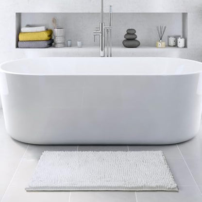FRESHMINT Chenille Bathroom Rugs Mat 32”x20”, Non-Slip Bath Mat for Bathroom Floor & Bathtub, Washable Soft Shower Shag Bath Rugs, Durable Fluffy Thick Water Absorbent Microfiber Shower Mat, White