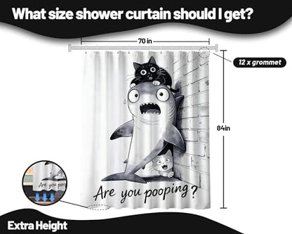 Extra Tall Shower Curtain XL Fun Cat Riding Shark, 70 x 84 Inchs