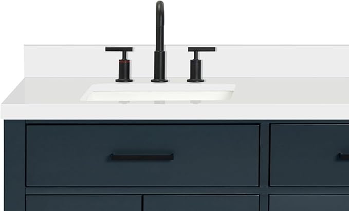 ARIEL Hepburn 72-inch Bathroom Vanity with Sink,Solid Wood, 1.5-inch Pure White Quartz Countertop, Double Rectangular Porcelain Sink, 4 Soft Closing Doors, 6 Dovetail Drawers, Midnight Blue