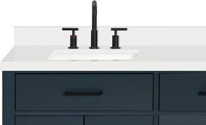 ARIEL Hepburn 72-inch Bathroom Vanity with Sink,Solid Wood, 1.5-inch Pure White Quartz Countertop, Double Rectangular Porcelain Sink, 4 Soft Closing Doors, 6 Dovetail Drawers, Midnight Blue