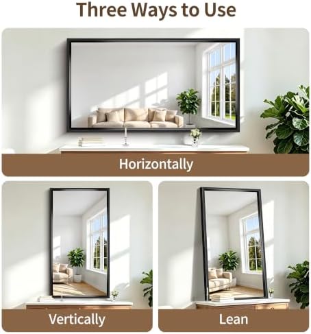 Black Rectangle Mirror, 66 x 36 Inch Large Bathroom Mirrors