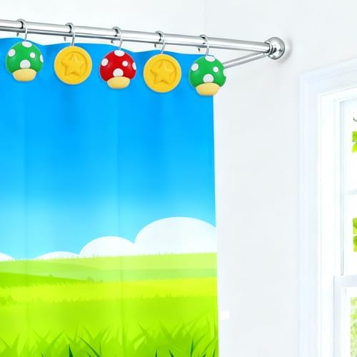 12-Piece Mushroom Coin Shower Curtain Hooks for Bathroom