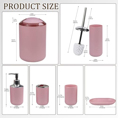 CERBIOR Bathroom Accessories Set 6 Piece Bath Ensemble, Blush Pink