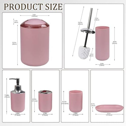CERBIOR Bathroom Accessories Set 6 Piece Bath Ensemble, Blush Pink
