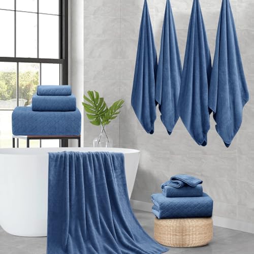 8-Piece Navy Bath Towels Set,2 Oversized Large Bath Towels Sheet,2 Hand Towels and 4 Washcloths - 600 GSM Soft Luxury Towel Set,Highly Absorbent Quick Dry Towel Collection for Bathroom,Hotel and Spa