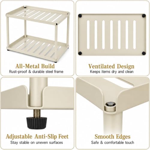 2 Tier Bathroom Counter Organizer, Rectangular Vanity Organizer Shelf, Skincare and Makeup Countertop Storage Rack for Kitchen, Bathroom, Bedroom Beige