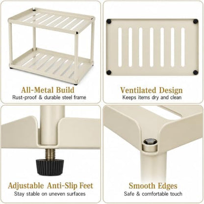 2 Tier Bathroom Counter Organizer, Rectangular Vanity Organizer Shelf, Skincare and Makeup Countertop Storage Rack for Kitchen, Bathroom, Bedroom Beige