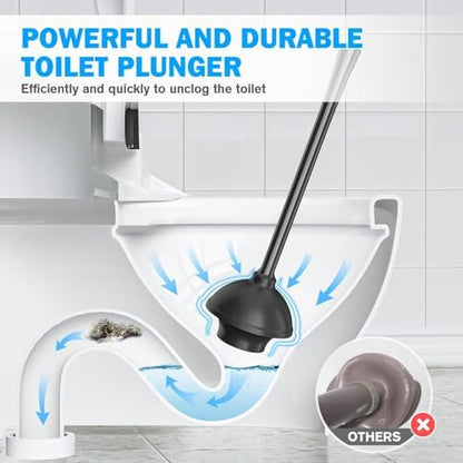 Toilet Plunger and Brush Set, Bowl Brush and Heavy Duty Toilet Plunger with Ventilated Holder, 2-in-1 Toilet Brush and Plunger Combo for Bathroom Deeply Cleaning（Black）