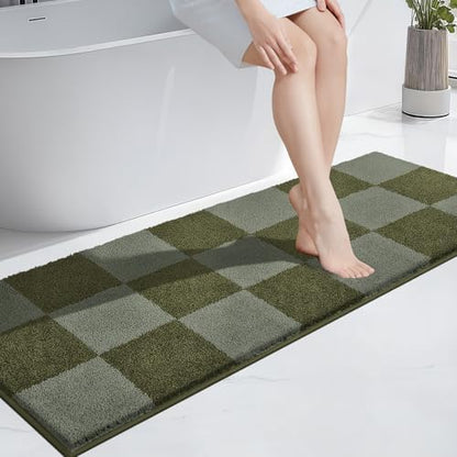 PURRUGS Bathroom Rug Non-Slip Machine Washable 24" x 60", Super Absorbent and Quick-Dry Bath Mat, Extra Soft and Plush Bath Rug for Shower, Bathtub and Sink, Sage Green & Olive Green