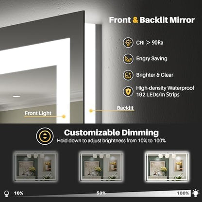 Briivue 44x30 Inch LED Bathroom Mirror with Lights, Backlit & Front Lit
