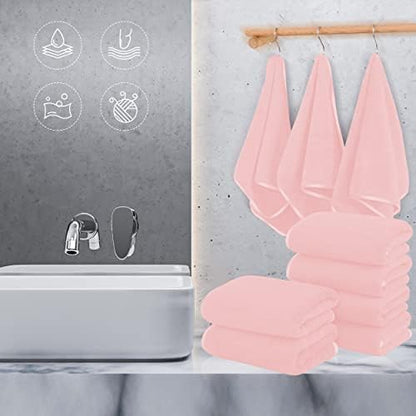 TENSTARS Silk Hemming Hand Towels for Bathroom - Quick Drying - Ultra Soft Microfiber Absorbent Towel for Bath Fitness, Gym, Shower, Hotel, and Spa - 16x28 Inch | Set of 6, Pink