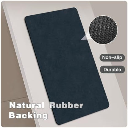 TYUU Thin Bath Mat Runner, Long Bathroom Rugs Non Slip, 24x70 Navy Blue