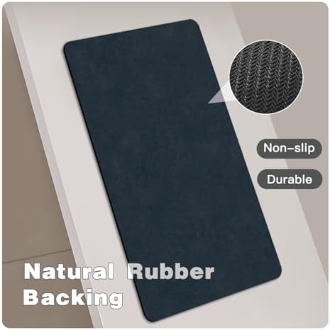 TYUU Thin Bath Mat, Bathroom Rugs Non Slip Washable, 24x36 Navy Blue