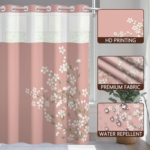 No Hook Shower Curtain with Snap-in Liner 71x74 Inch