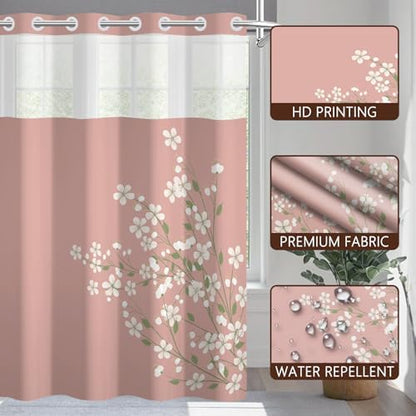 No Hook Shower Curtain with Snap-in Liner 71x74 Inch