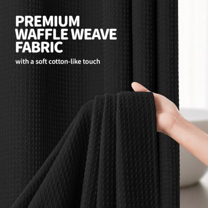 Dynamene Black Hook Free Waffle Shower Curtain & Snap-in Fabric Liner,60x87