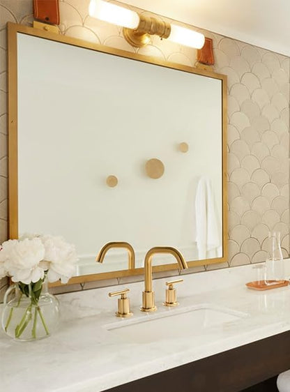 Brushed Gold Bathroom Faucet for Sink 3 Hole, 8 inch Widespread Bathroom Faucets | Brass Gold Vanity Faucets with 360° Swivel Spout 2 Handle Gold Sink Faucet with Drain & Supply Hoses