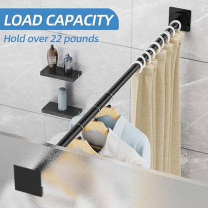 CorkLatta Matte Black Shower Curtain Rod,1 Inch Diameter Stainless Steel Adjustable Spring Tension Rods 32 to 68",with Holders,Anti-Slip,Curtain Rods No Drilling(1 Pack)