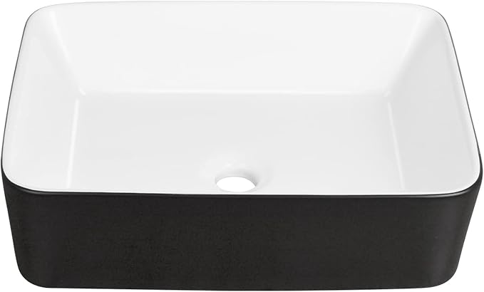 DeerValley DV-1V0001 Bathroom Vessel Sink 19" x 15" Above Counter Sink Rectangle Ceramic Bathroom Sink, Black and White Sinks