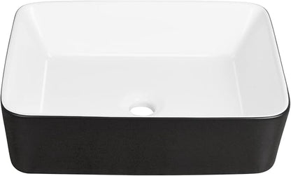 DeerValley DV-1V0001 Bathroom Vessel Sink 19" x 15" Above Counter Sink Rectangle Ceramic Bathroom Sink, Black and White Sinks