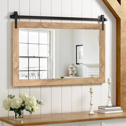 Farmhouse Mirror 42”x28” Bathroom Mirror for Over Sink, Bathroom Vanity Mirrors, Barn Door Style Mirror Farmhouse Decor