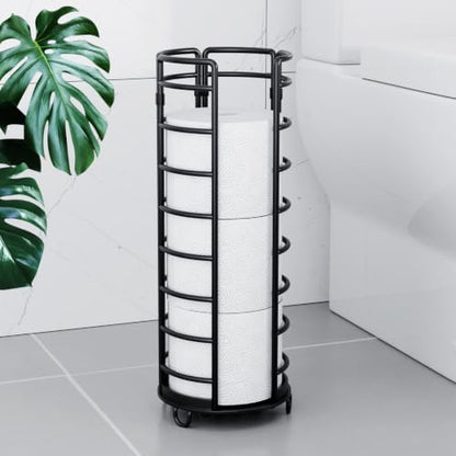 Kitsure Toilet Paper Holder Stand, Space-Saving Organizers, Black, 16.0" H