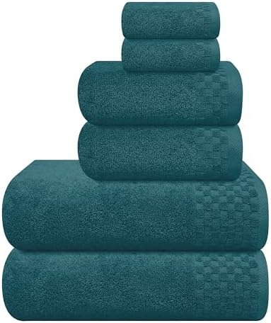 MyOwn Premium Cotton 6 Pack Towel Set for Bathroom, Contains 2 Bath Towels 28x55 inch, 2 Hand Towels 16x24 inch & 2 Wash Coths 12x12 inch, Ideal Everyday use, Compact & Lightweight - Teal