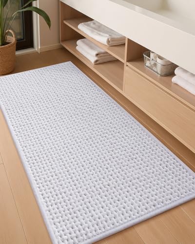 Color&Geometry 24"x59" Chenille Pile Bathroom Rugs Upgraded Denser,White