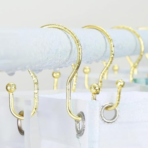 Goowin Shower Curtain Hooks, 12 Pcs Shower Curtain Rings, Stainless Steel Shower Curtain Hangers, Gold Shower Curtain Hooks Rings Rust Proof, Minimalist Shower Hooks for Shower Curtain, Gold