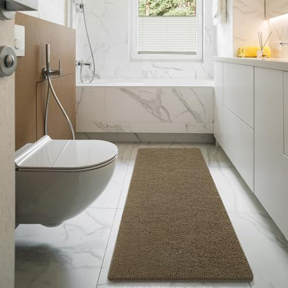 LOCHAS Luxury Bathroom Rug Shaggy Bath Mat 24 x 60 Inch, Tan