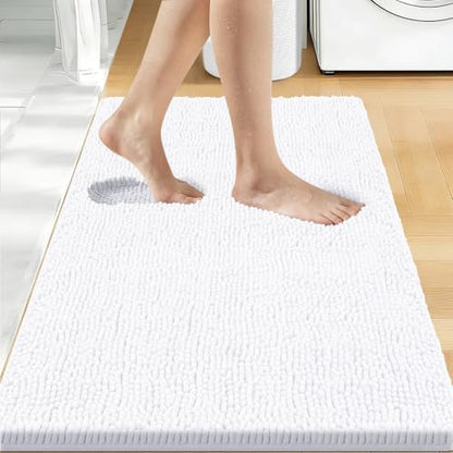 Bcoimo Bath Rug Mat,Chenille Extra Soft White Bathroom Floor Shower Tub Mat