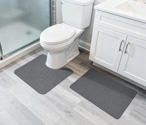 Bosap Bath Mat Set 2 Pieces,Ultra Thin Bathroom Rugs,Rubber Toilet Rugs