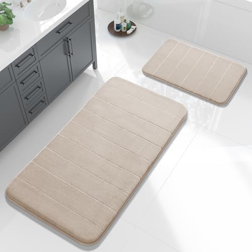 Yimobra Large Memory Foam Bathroom Mat Set, 44 x 24 & 24 x 17 in, Beige
