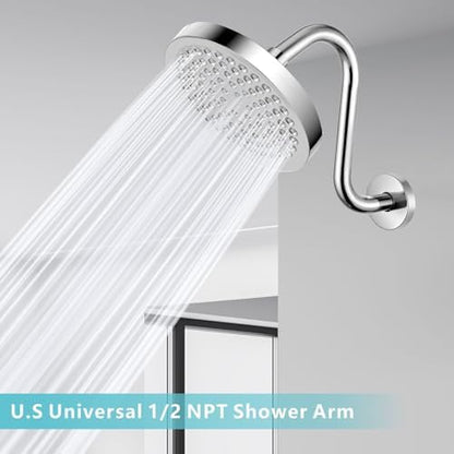 Shower Head Extension Arm with Flange, S Shaped High Rise Gooseneck Showerhead Riser Pipe, Universal Standard 1/2" Connection - Bathroom Accessory (10 Inch, Chrome)