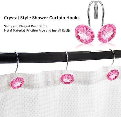 Pink Diamond Crystal Bling Shower Curtain Hooks Rings for Bathroom,12PCS