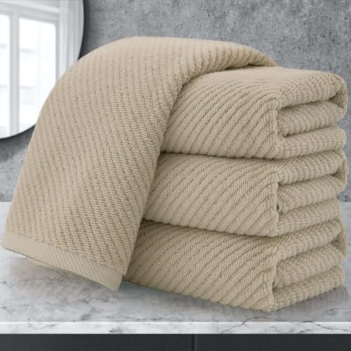 VOOVA & MOVAS Bathroom Hand Towels 4PC, 100% Cotton, 18x28 in, Dark Beige