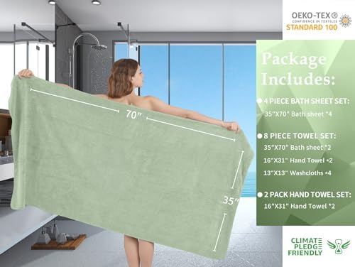 Extra Large Bath Sheet Set of 4,Ultra Soft Fluffy Towel,35”x 70”Oversized Bath Towel Set,Premium Microfiber Bathroom Towel Set Highly Absorbent Quick Dry Shower Towel for Bathroom,Hotel,Spa (Green)