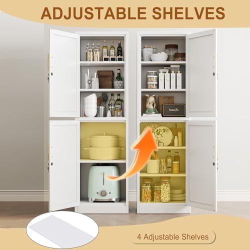 Tall Metal Narrow Bathroom Storage Locker Cabinet 67" H,White Kitchen Pantry Cabinets with 4 Adjustable Shelves and 2 Lockable Doors,File Cabinet Organizer for Kitchen Home Office Living Dining Room