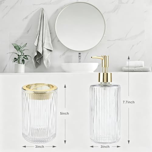 Clear Glass Bathroom Accessories Set, Soap Dispenser and Toothbrush Holder