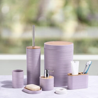 CERBIOR Bamboo Bathroom Accessories Set 6 Piece Spiral Bath Ensemble,Purple