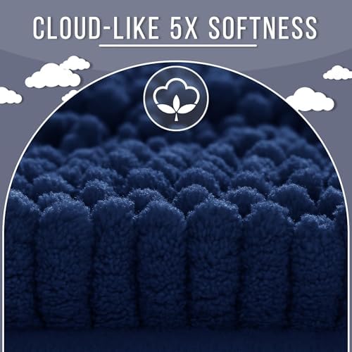 Yimobra Bathroom Rug Mat 24 x 17, Non Slip and Super Absorbent Bath Mat,Machine Washable Quick Dry,Ultra Plush Chenille Shower Rugs for Bathroom Floor Sink Tub and Shower Outside,Navy Blue
