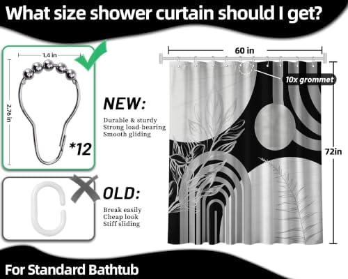 Grey and White Shower Curtain, 60X72 in, Mid Century Modern Black Gray