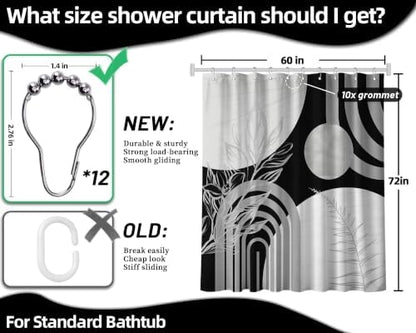 Grey and White Shower Curtain, 60X72 in, Mid Century Modern Black Gray